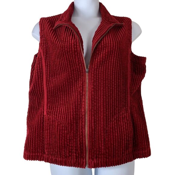Woolrich Vest Size XL Red Velvet Striped Zipper Front Pockets Womens - Picture 1 of 6